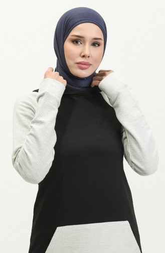 Kapüşonlu Sweatshirt 23071-06 Siyah Ekru