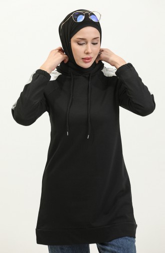 Kapüşonlu Sweatshirt 23075-01 Siyah