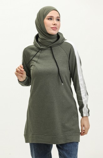 Kapüşonlu Sweatshirt 23075-03 Haki