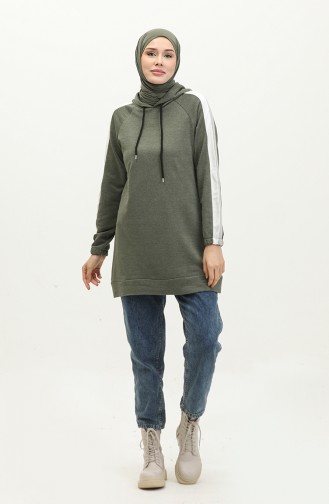 Kapüşonlu Sweatshirt 23075-03 Haki