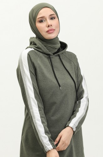Kapüşonlu Sweatshirt 23075-03 Haki