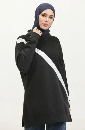 Kapüşonlu Sweatshirt 23078-01 Siyah Antrasit