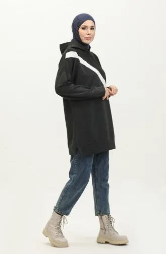Kapüşonlu Sweatshirt 23078-01 Siyah Antrasit