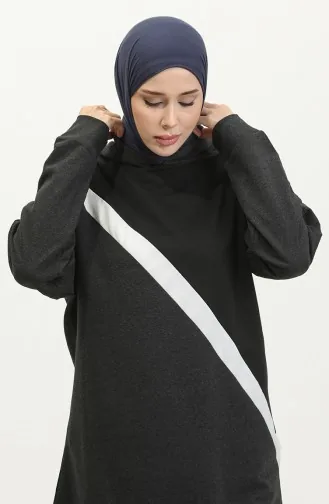 Kapüşonlu Sweatshirt 23078-01 Siyah Antrasit