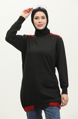 Sıfır Yaka Sweatshirt 23086-02 Bordo Siyah