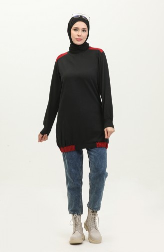 Sıfır Yaka Sweatshirt 23086-02 Bordo Siyah