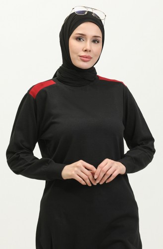 Sıfır Yaka Sweatshirt 23086-02 Bordo Siyah