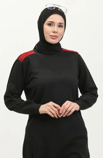 سويت شيرت ياقة دائرية 23088-02 أسود أحمر غامق 23086-02
