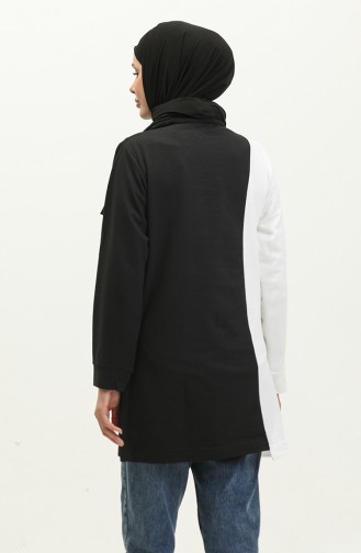 Sıfır Yaka Sweatshirt 23088-01 Siyah Ekru