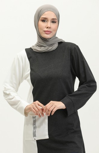 Sıfır Yaka Sweatshirt 23088-02 Antrasit Ekru