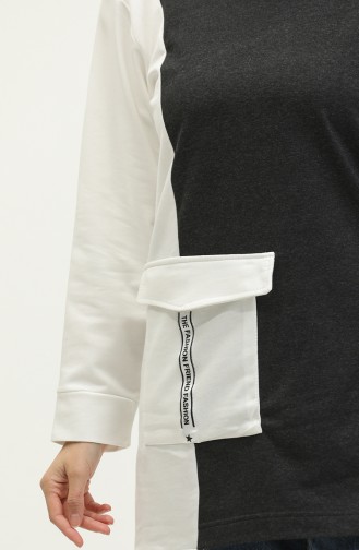 Sıfır Yaka Sweatshirt 23088-02 Antrasit Ekru