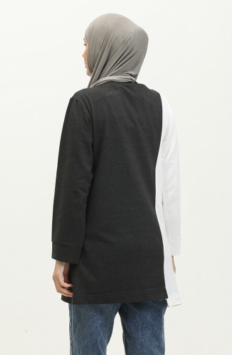 Sıfır Yaka Sweatshirt 23088-02 Antrasit Ekru