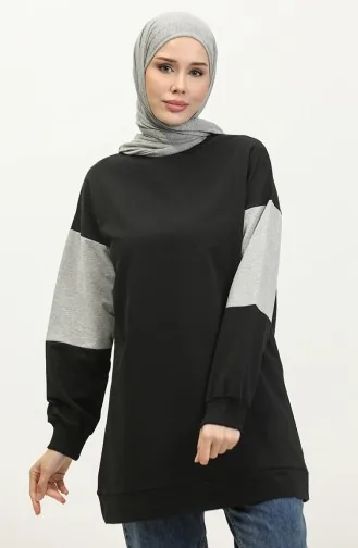 Bisiklet Yaka Sweatshirt 23090-01 Siyah Gri