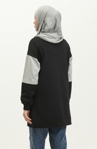 Bisiklet Yaka Sweatshirt 23090-01 Siyah Gri