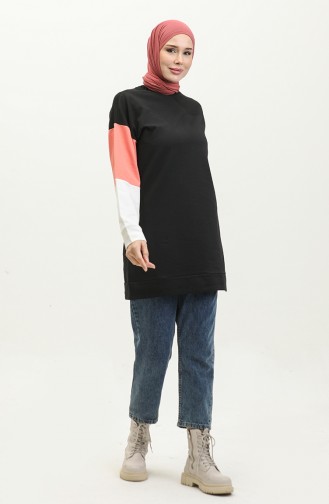 Bisiklet Yaka Sweatshirt 23090-03 Siyah Somon 23090-03