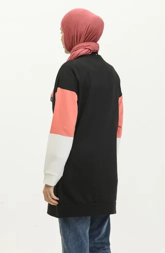 Bisiklet Yaka Sweatshirt 23090-03 Siyah Somon 23090-03