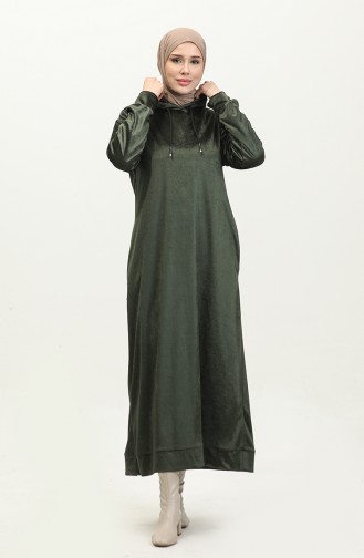 Hooded Velvet Dress 0285-02 Khaki 0285-02