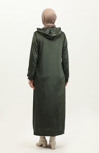 Hooded Velvet Dress 0285-02 Khaki 0285-02