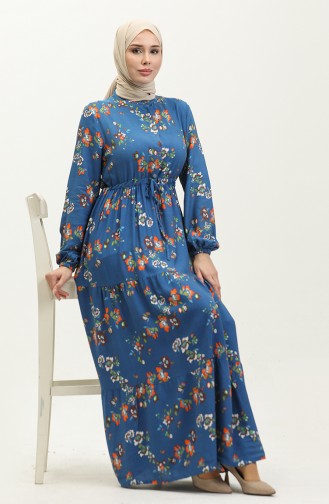 Viscose Floral Dress 0286-01 Indigo 0286-01