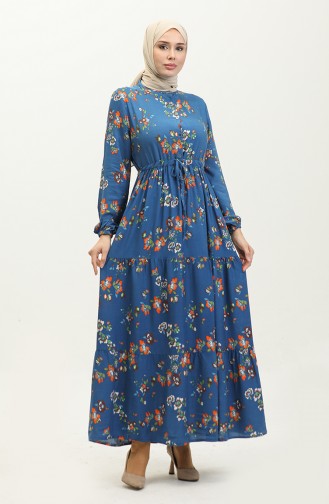 Viscose Floral Dress 0286-01 Indigo 0286-01