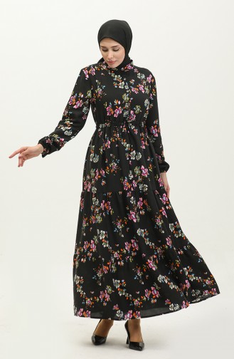 Viscose Floral Dress 0286-02 Black 0286-02