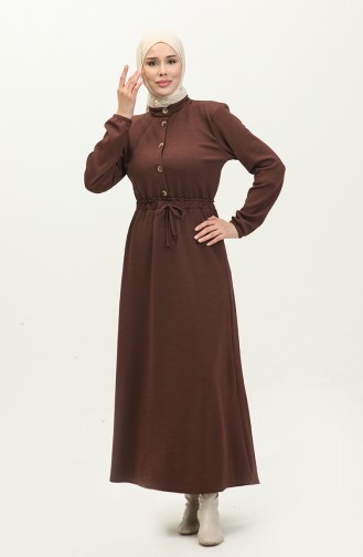 Jurk Met Geplooide Taille 0287-02 Bruin 0287-02