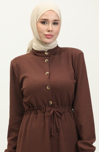 Jurk Met Geplooide Taille 0287-02 Bruin 0287-02