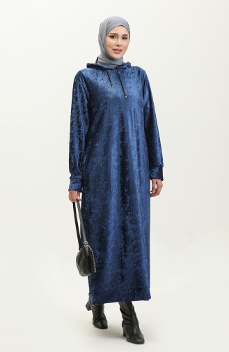 فستان مخملي مع غطاء للرأس 0285-K-02 لون أزرق 0285-K-02