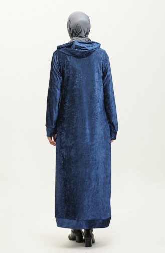 Kapüşonlu Kadife Elbise 0285-K-02 Saks
