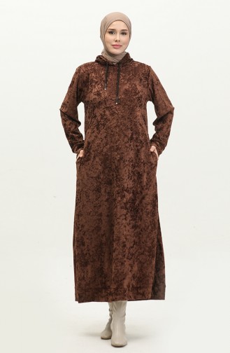 Hooded Velvet Dress 0285-K-03 Brown 0285-K-03