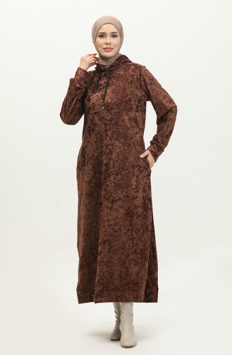 Hooded Velvet Dress 0285-K-03 Brown 0285-K-03