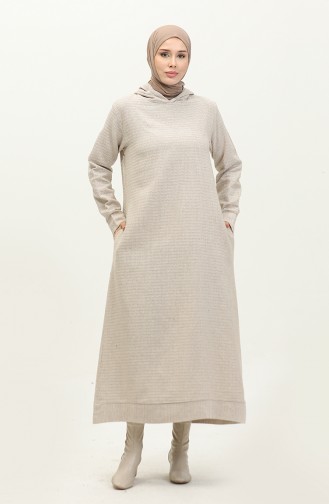 Tüvit Kapüşonlu Elbise 0290-01 Bej