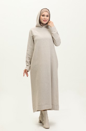 Tweed Hooded Dress 0290-01 Beige 0290-01