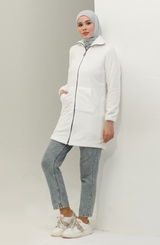 Zippered Plush Cardigan 54004-02 White 54004-02