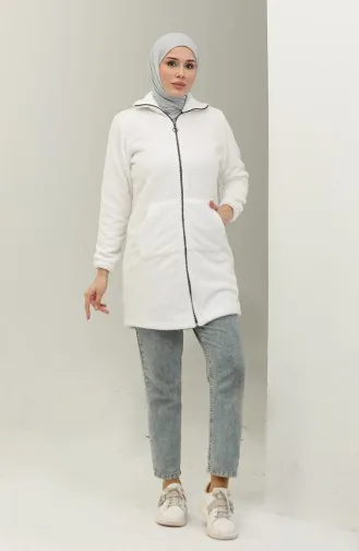 Fermuarlı Peluş Hırka 54004-02 Beyaz