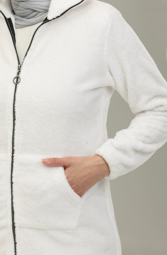 Zippered Plush Cardigan 54004-02 White 54004-02