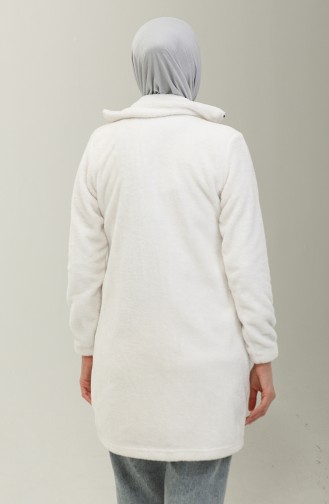 Zippered Plush Cardigan 54004-02 White 54004-02