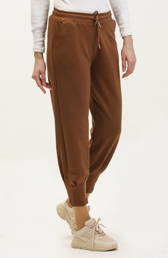 Pleated Detail Scuba Pants 77611-03 Brown 77611-03