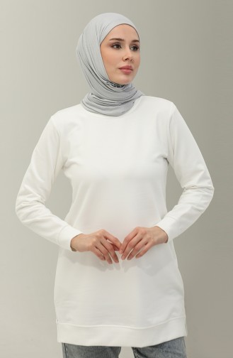 Sweatshirt Mit Zwei Fäden Und Schlitzen 9103-05 Weiß 9103-05
