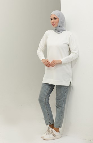 Sweatshirt Mit Zwei Fäden Und Schlitzen 9103-05 Weiß 9103-05