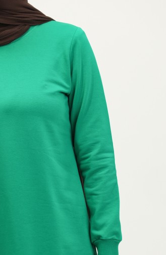 İki İplik Yırtmaç Detaylı Sweatshirt 9103-06 Yeşil