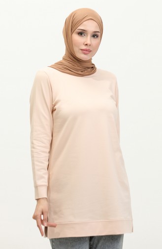 Two Thread Slit Detailed Sweatshirt 9103-07 Salmon 9103-07