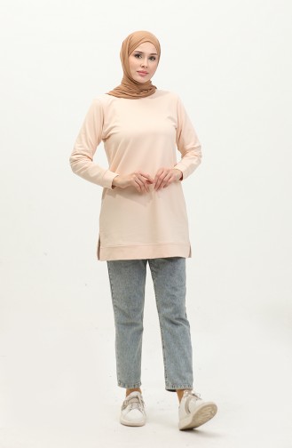 Two Thread Slit Detailed Sweatshirt 9103-07 Salmon 9103-07