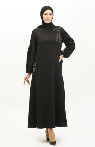 Robe Hijab Lapidée Manches Ballon Brc1001 11001-01 Noir 11001-01