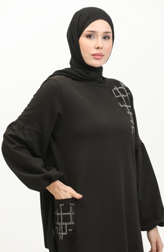Hijab-Kleid Mit Ballonärmeln Gesteinigt Brc1001 11001-01 Schwarz 11001-01