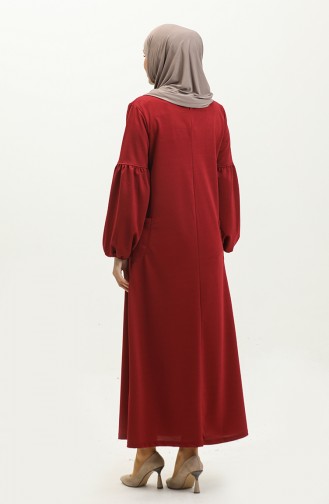 Robe Hijab Lapidée à Manches Ballon Brc1001 11001-02 Rouge Claret 11001-02