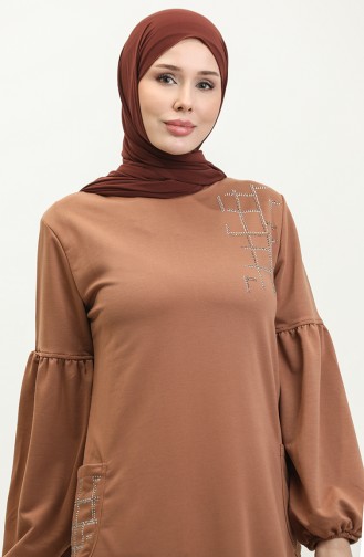 فستان حجاب بأكمام بالونية Brc1001 11001-03 لون بني 11001-03
