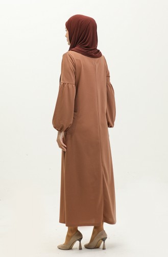 فستان حجاب بأكمام بالونية Brc1001 11001-03 لون بني 11001-03