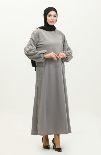 Robe Hijab Lapidée à Manches Ballon Brc1001 11001-04 Gris 11001-04