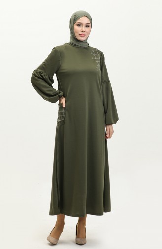 Stoned Hijab-jurk Met Ballonmouwen Brc1001 11001-05 Kaki 11001-05